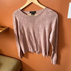 Vintage Eagles Eye Pale Pink Sweater Top Long Sleeve Embroidered, Size Large